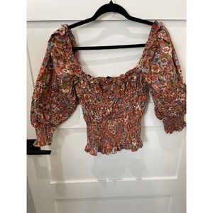 House of Harlow 1960 Floral Print Balloon Sleeve Top Size XS